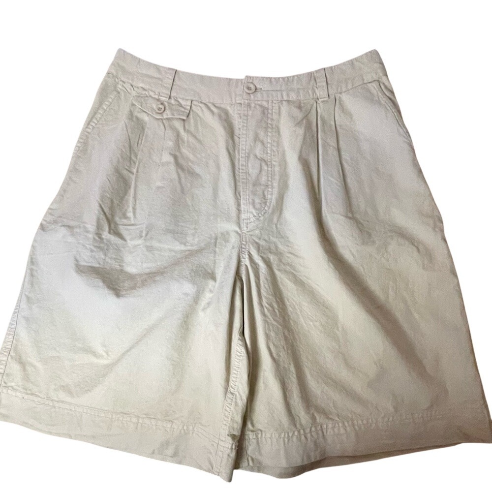 Free People‎ Beige Cotton Linen Pleated High Rise Button Fly Shorts Womens 12